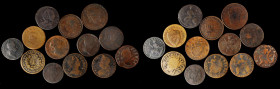 Lot of (13) Colonial, Early Federal Era Coppers and Miscellaneous Tokens.

Included are: (2) Wood's Hibernia halfpennies; (1) Voce Populi halfpenny;...
