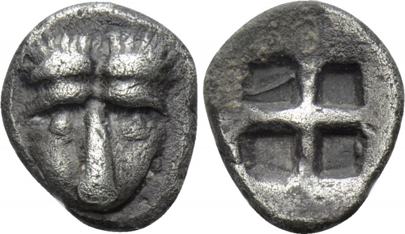 CIMMERIAN BOSPOROS. Pantikapaion. Obol (Circa 480-470 BC). 

Obv: Facing head ...