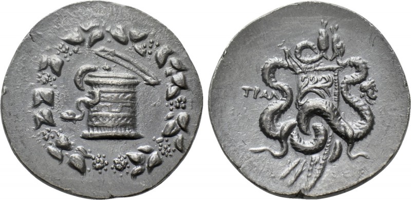 LYDIA. Tralleis. Cistophor (Circa 166-67 BC). 

Obv: Cista mystica with serpen...