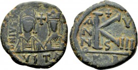 JUSTIN II with SOPHIA (565-578). Half Follis. Carthage. Dated RY 8 (572/3).