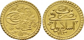 OTTOMAN EMPIRE. Mahmud I (AH 1143-1168 / 1730-1754 AD). GOLD Tek Altın. Islambol (Constantinople). Dated AH 1143 (1730 AD).