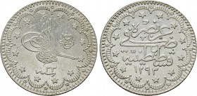 OTTOMAN EMPIRE. Abdülhamid II (AH 1293-1327 / 1876-1909 AD). 5 Kurush or Çeyrek Mecidiye. Qustantiniya (Constantinople). Dated AH 1293//33 (1908 AD)....