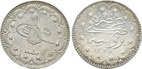OTTOMAN EMPIRE. Mehmed V Reşâd (AH 1327-1336 / 1909-1918 AD). 5 Kurush or Beş kuruşluk. Brusa (Bursa). Dated AH 1327//1 (1909 AD).