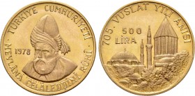TURKEY. GOLD 500 Lira (1978). Commemorating the 705th Anniversary of the Death of the Sufi Mystic and Poet Jalāl ad-Dīn Muhammad Rūmī.