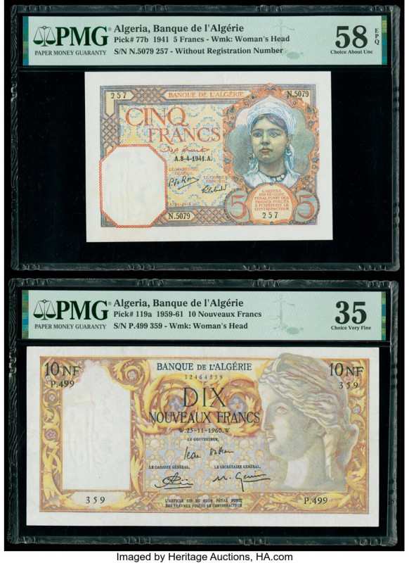 Algeria Banque de l'Algerie 5 Francs; 10 Nouveaux Francs 8.4.1941; 25.11.1960 Pi...