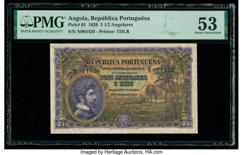 Angola Republica Portuguesa 2 1/2 Angolares 14.8.1926 Pick 65 PMG About Uncircul...