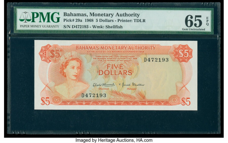Bahamas Monetary Authority 5 Dollars 1968 Pick 29a PMG Gem Uncirculated 65 EPQ. ...