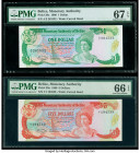 Belize Monetary Authority 1; 5 Dollars 1.6.1980 Pick 38a; 39a Two Examples PMG Superb Gem Unc 67 EPQ; Gem Uncirculated 66 EPQ. 

HID09801242017

© 202...