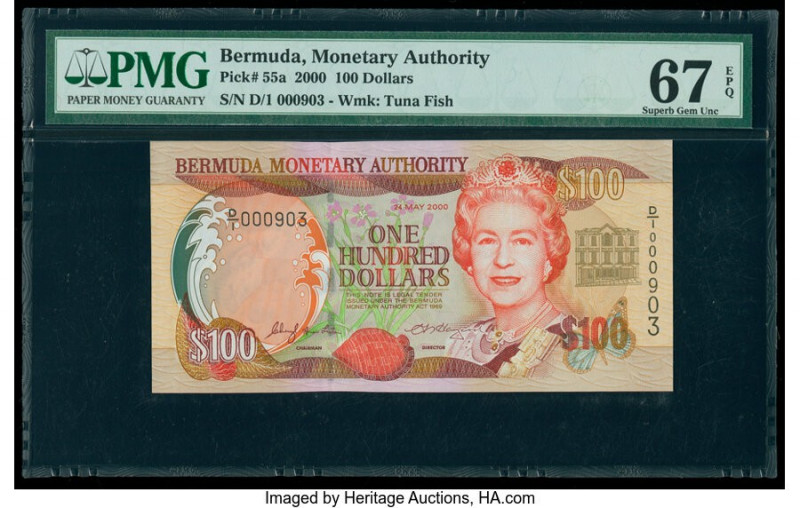 Bermuda Monetary Authority 100 Dollars 24.5.2000 Pick 55a PMG Superb Gem Unc 67 ...