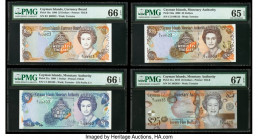 Cayman Islands Currency Board 25 (3); 1 Dollars 1996; 1998; 2006; 2010 Pick 19a; 21a; 36a; 41a Four Examples PMG Gem Uncirculated 66 EPQ (2); Gem Unci...