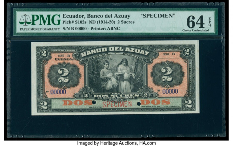 Ecuador Banco del Azuay 2 Sucres ND (1914-20) Pick S102s Specimen PMG Choice Unc...