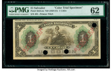 El Salvador Banco Salvadoreno 1 Colon ND (1924-31) Pick S221cts Color Trial Specimen PMG Uncirculated 62. Red Specimen overprints, three POCs and prev...