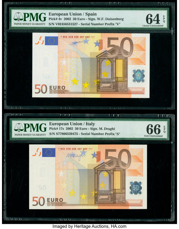 European Union Central Bank, Spain; Italy 50 Euro 2002 Pick 4v; 17s Two Examples...