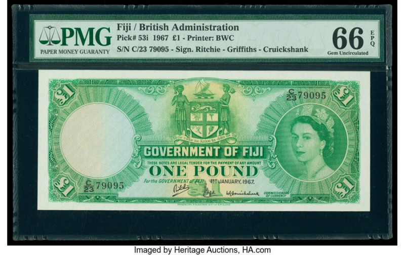 Fiji Government of Fiji 1 Pound 1.1.1967 Pick 53i PMG Gem Uncirculated 66 EPQ. 
...
