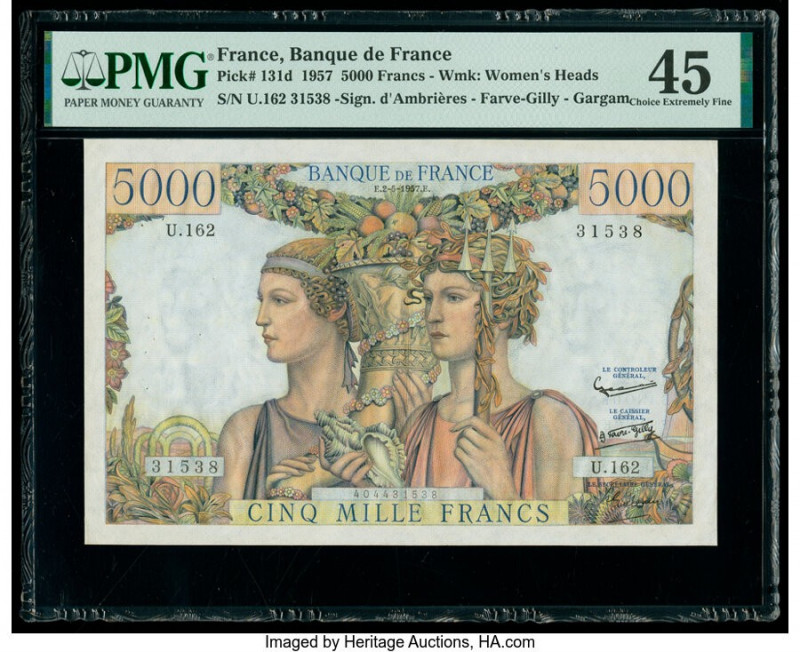 France Banque de France 5000 Francs 2.5.1957 Pick 131d PMG Choice Extremely Fine...