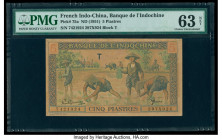French Indochina Banque de l'Indo-Chine 5 Piastres ND (1951) Pick 75a PMG Choice Uncirculated 63 Net. This example has been repaired.

HID09801242017
...