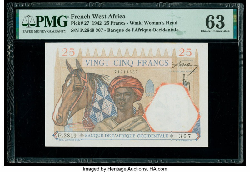 French West Africa Banque de l'Afrique Occidentale 25 Francs 24.2.1942 Pick 27 P...