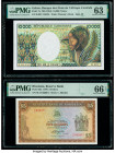Gabon Banque des Etats de l'Afrique Centrale 10,000 Francs ND (1984) Pick 7a PMG Choice Uncirculated 63; Rhodesia Reserve Bank of Rhodesia 5 Dollars 1...