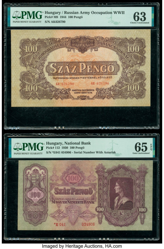 Hungary Hungarian National Bank (2); Russian Army Occupation WWII 100 (2) Pengo;...