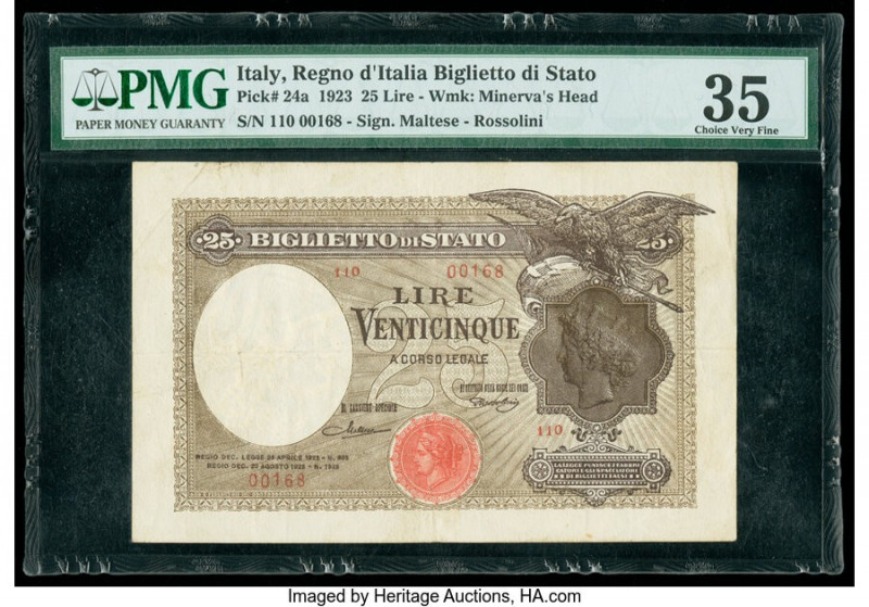 Italy Regno d'Italia Biglietto di Stato 25 Lire 1923 Pick 24a PMG Choice Very Fi...