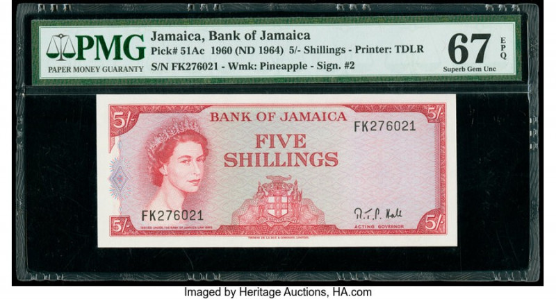 Jamaica Bank of Jamaica 5 Shillings 1960 (ND 1964) Pick 51Ac PMG Superb Gem Unc ...