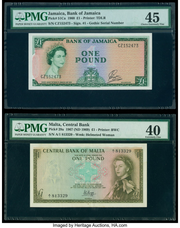 Jamaica Bank of Jamaica 1 Pound 1960 (ND 1964) Pick 51Ca PMG Choice Extremely Fi...