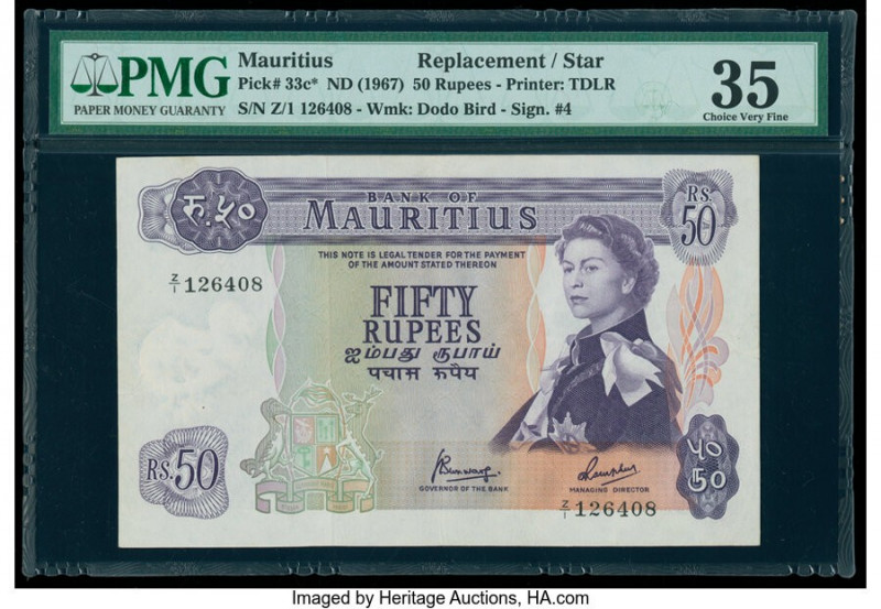Mauritius Bank of Mauritius 50 Rupees ND (1967) Pick 33c* Replacement PMG Choice...
