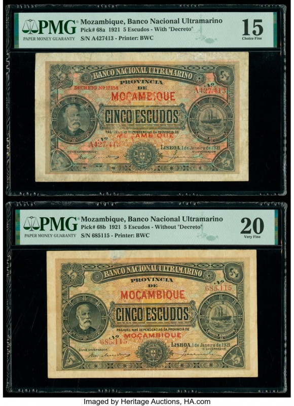 Mozambique Banco Nacional Ultramarino 5 Escudos 1.1.1921 Pick 68a; 68b Two Examp...