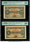 Mozambique Banco Nacional Ultramarino 5 Escudos 1.1.1921 Pick 68a; 68b Two Examples PMG Choice Fine 15; Very Fine 20. Pick 68a has minor repairs and P...