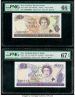 Low Serial 8 New Zealand Reserve Bank of New Zealand 1; 2 Dollar ND (1981-92) Pick 169b; 170c Two Examples PMG Gem Uncirculated 66 EPQ; Superb Gem Unc...
