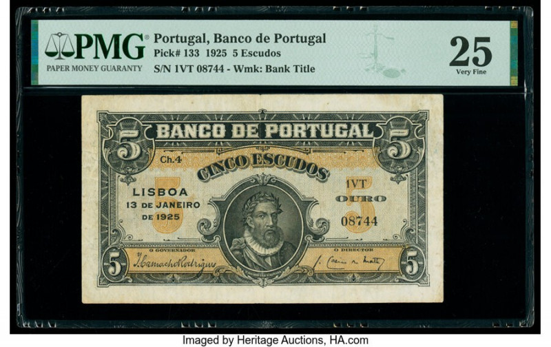 Portugal Banco de Portugal 5 Escudos 13.1.1925 Pick 133 PMG Very Fine 25. Rust h...