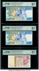 Portugal Banco de Portugal 100 (2); 500 Escudos 24.11.1988; 11.9.1997 Pick 179f (2); 187b Three Examples PMG Superb Gem Unc 67 EPQ (3). Pick 179f, two...