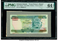 Solomon Islands Central Bank of Solomon Islands 2 Dollars ND (1986) Pick 13apm1 Front Printer's Model PMG Choice Uncirculated 64 EPQ. Red Specimen & T...