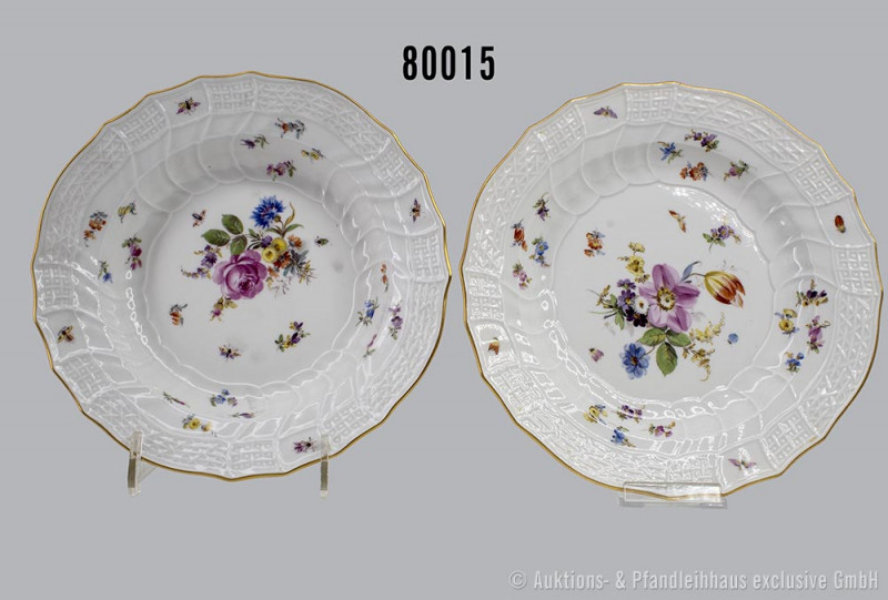 Konv. Porzellan flacher Teller, D 24 cm und Suppenteller, D 23 cm, Meissen, aus ...