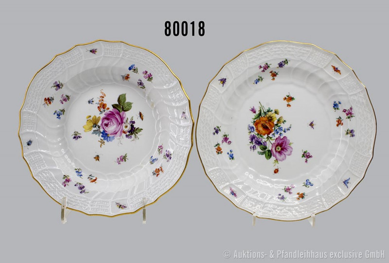 Konv. Porzellan flacher Teller, D 24 cm und Suppenteller, D 23 cm, Meissen, aus ...