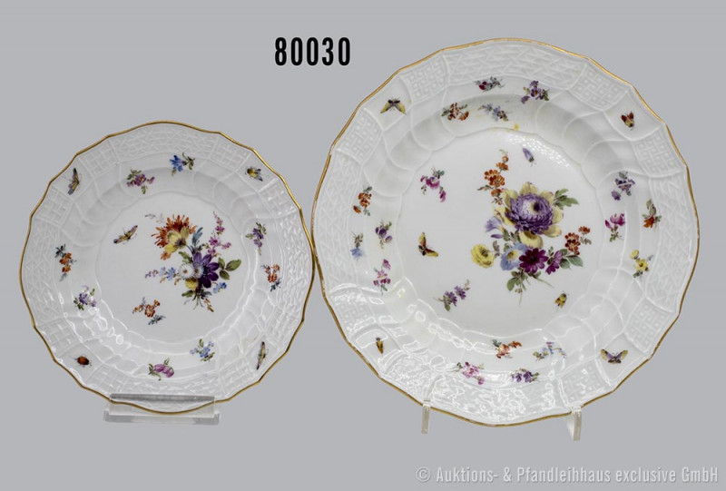 Konv. Porzellan Kuchenteller, D 20 cm und Untertasse, D 15 cm, Meissen, aus dem ...