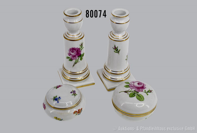 Konv. Porzellan, Meissen, dabei 1 Paar Kerzenleuchter (53110), H 15 cm, 1. Wahl ...