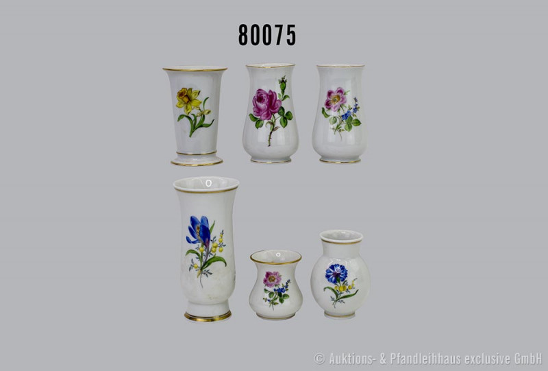 Porzellan, Konv. 6 kleine Blumenvasen, Meissen, davon 3 x 2. Wahl, H bis 14,5 cm...