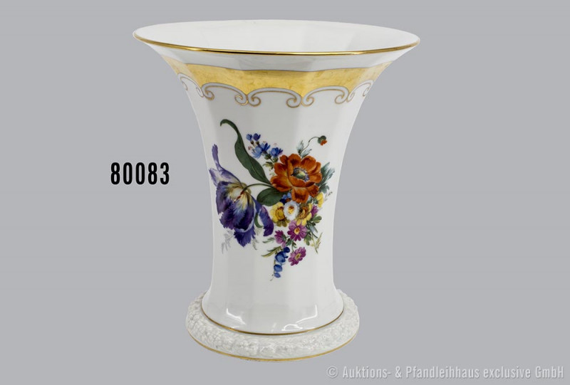Porzellan Vase, Rosenthal Kunstabteilung Selb, US Zone, Goldrand, Blumendekor, a...