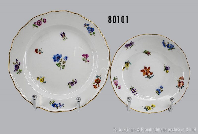 Konv. Porzellan 2 verschiedene Teller, Meissen, 1. Wahl, um 1900, D bis 17 cm, g...