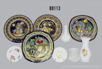 Konv. 8 Teile Rosenthal Porzellan, dabei 4 Weihnachtsteller, D je 28,5 cm, Künstler Bjorn Wiinblad, 1 Schälchen, Dekor Romanze, 1 Unterteller, Maria m...