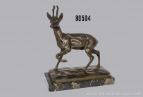 Bronzeskulptur, Rehbock, auf Marmorsockel, signiert "Guradze/Echte Bronze", Hans Guradze (1861-1922), H mit Sockel 19 cm