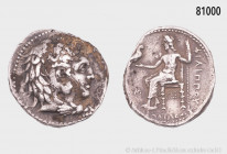Makedonien, Königreich, Alexander III., der Große (unter seinem Halbbruder Philipp Arrhidaos, 323-317), Tetradrachme, Babylon, Vs. Kopf des Herakles i...