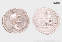 Römische Kaiserzeit, Vespasian (69-79), Denar, 75, Rom, Rs. Pax nach links sitzend, 3,14 g, 19 mm, RIC 772, sehr schön/fast sehr schön
