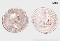 Römische Kaiserzeit, Vespasian (69-79), Denar, 75, Rom, Rs. Pax nach links sitzend, 3,14 g, 19 mm, RIC 772, sehr schön/fast sehr schön