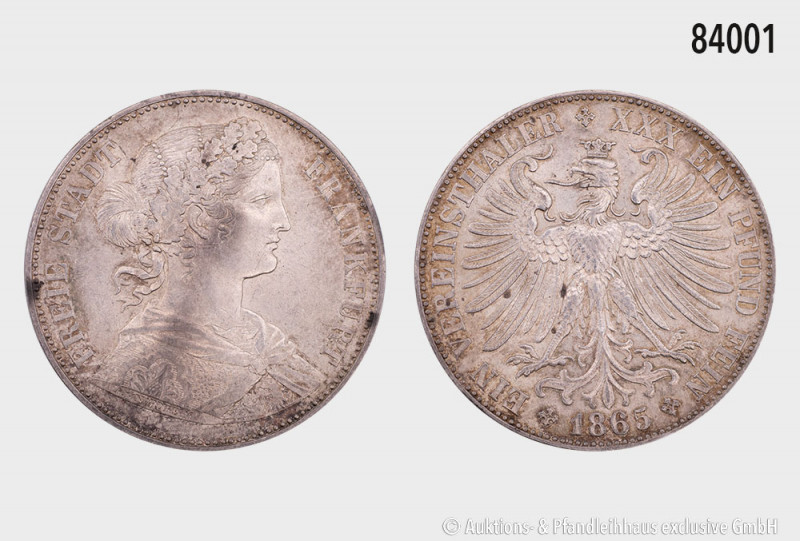 Frankfurt, Taler 1865, 33 mm, AKS 10, kleine Randfehler und Kratzer, sehr schön/...