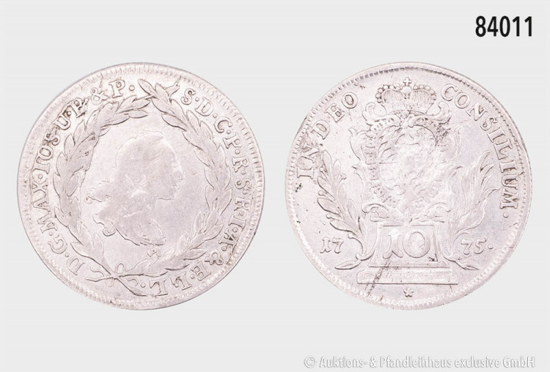 Bayern, 10 Kreuzer 1775, 3,78 g, 25 mm, Hahn 295, justiert, kleiner Randfehler, ...