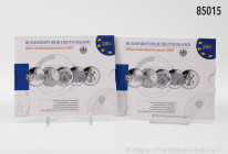 BRD, Konv. 2 x Silbergedenkmünzenset 2007, 10 x 10 Euro, 925er Sterlingsilber (insgesamt ca. 180 g Feinsilber), PP, in OVP, OVP mit leichten Lagerspur...