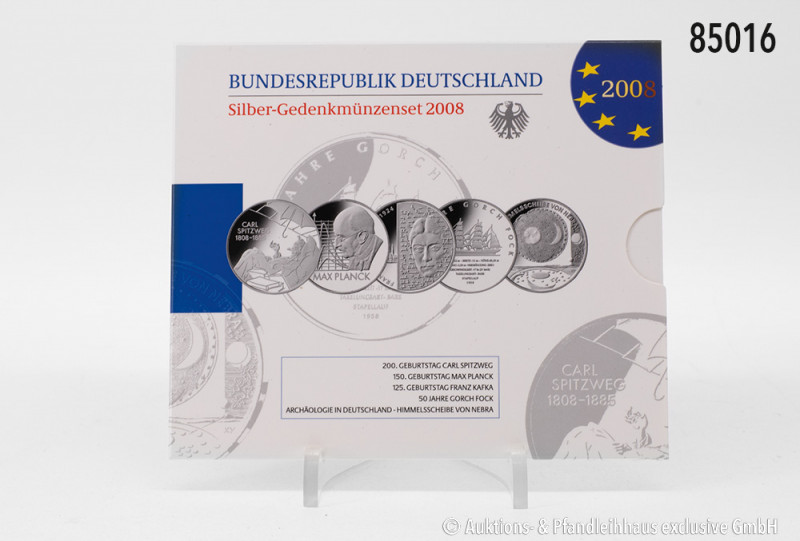 BRD, Silbergedenkmünzenset 2008, 5 x 10 Euro, 925er Sterlingsilber (insgesamt ca...