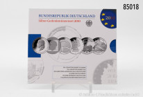 BRD, Silbergedenkmünzenset 2010, 6 x 10 Euro, 925er Sterlingsilber (insgesamt ca. 108 g Feinsilber), PP, in OVP, OVP mit Lagerspuren